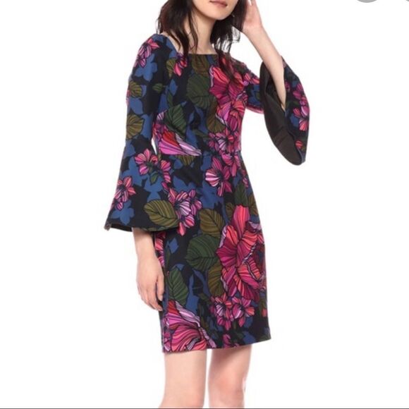 TRINA TURK Miley Bell Sleeve Floral Print Square Neck Size 2 New - Picture 1 of 7